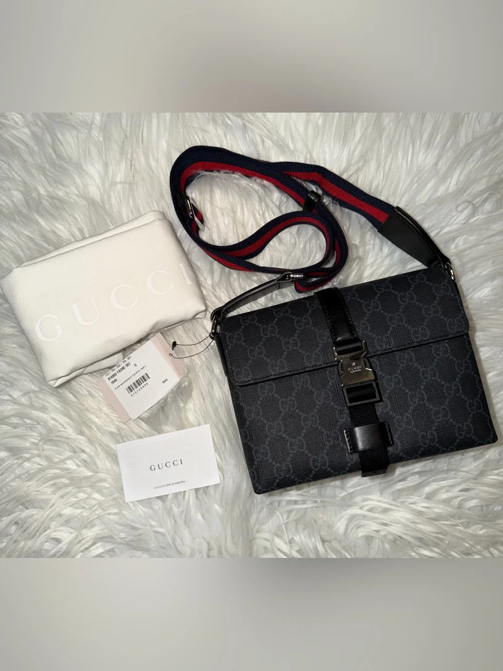 GUCCI Black GG Canvas Mini Messenger Bag
